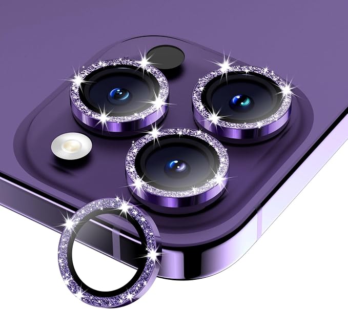 Camera Lens Protector for iPhone 14 Pro Max/14 Pro- Glitter Purple | 9H Tempered Glass, Metal Individual Camera Cover, Accessories, Anti-drop, Case Friendly, HD Clear, Anti-Scratch by WumigooProducts