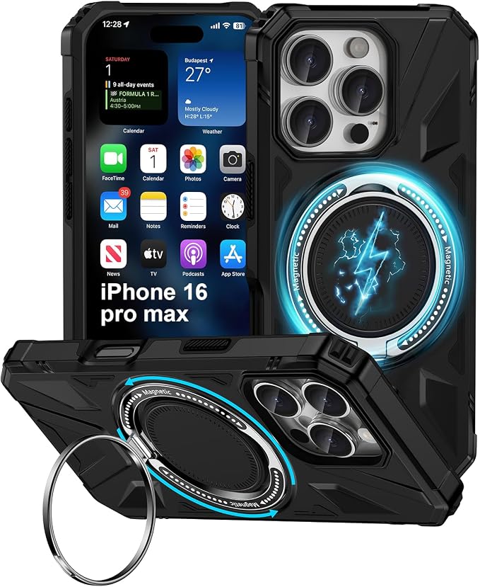 iPhone 16 Pro Max Case, Magnetic Case with 360° Ring Holder,iPhone 16 Pro Max Rotatable MagSafe Ring for iPhone 16 Pro Max Cover Grip Stand Kickstand Military-Grade Case for iPhone 16 Pro Max,6.9 inch by vifigenmakeyourlifeeasy