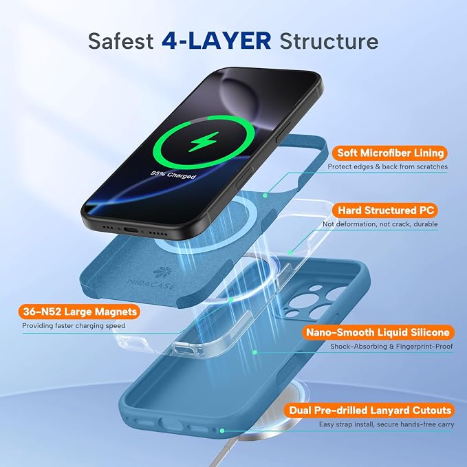 miracase Magnetic for iPhone 16 Pro Case, [Soft Anti-Scratch Microfiber Lining], Compatible with MagSafe, Liquid Silicone Case Shockproof Drop Protection Phone Case for 16 Pro,Capri Blue | Compatible with MagSafe, Soft Microfiber Lining, Liquid Silicon... - Image 3