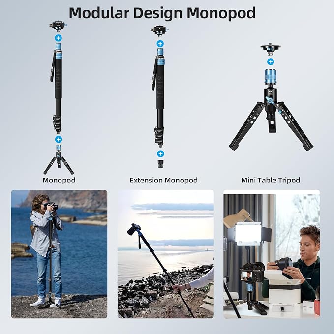 SIRUI AM-404FL+QC-55 Aluminum Camera Monopod with Feet, QR Plate | 75.8" Height, 33LB Load, Quick Release Plate, Sony, Canon, Nikon, DSLR, Mirrorless Camera, Lightweight - Image 6