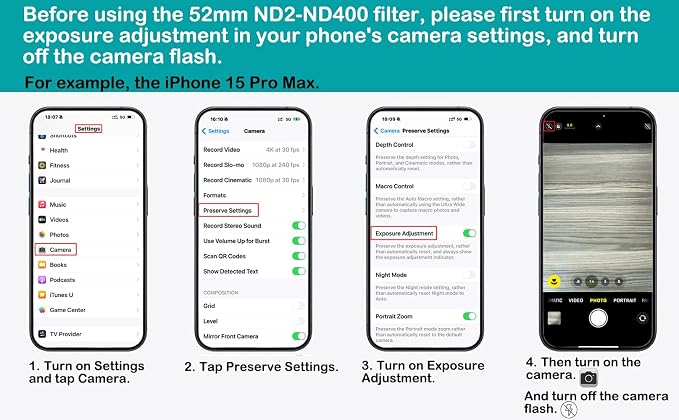 52mm Variable ND2-ND400 Filter with Upgraded Phone Clip, Neutral Density Filter Lens for iPhone 16/15/14/13 Pro Max Samsung Moto Google TCL, HD Double-Sided Multi-Coated Glass - Image 7