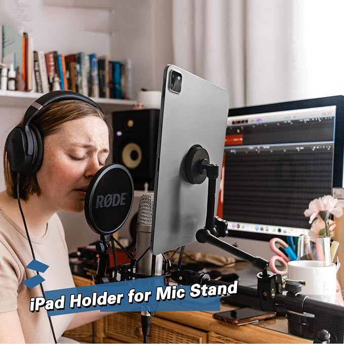 Magnetic Tablet Holder for Mic Stand, Full Metal Phone & iPad Music Stand, Compatible with All Models of iPad and iPhone Devices, Adjustable at Any Angle - Image 4