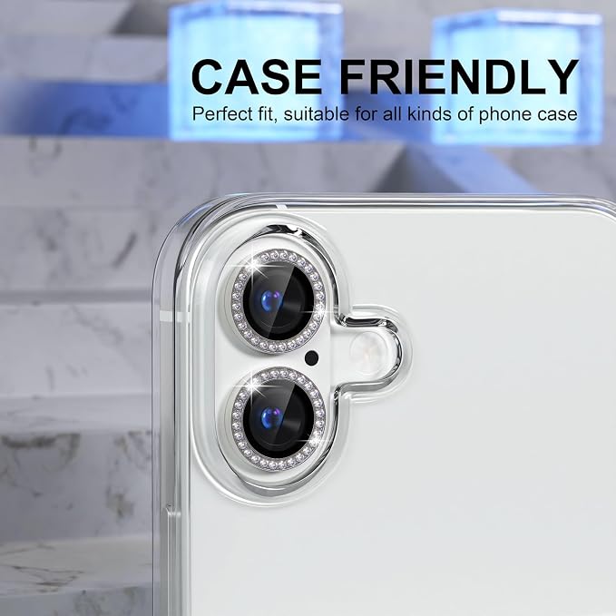 Choiche for iPhone 16/16 Plus Camera Lens Protector Bling, Diamond-Silver | Ultra HD, 9H Tempered Glass Camera Cover Screen Protector Metal Individual Ring Decoration Accessories, 2-Lens, 6.1/6.7-inch - Image 4