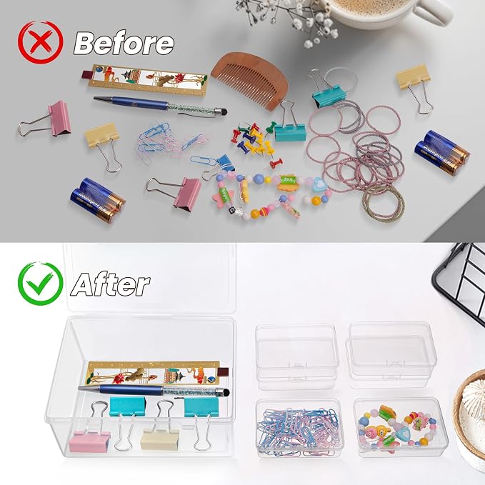 zoeynex 6-Pack Large Clear Plastic Storage Boxes with Master Case – Business Card Organizer System for 500+ Cards, Portable Hard Cases for USB Drives, Crayons, 3" Hardware & Crafts – 3.8" x 2.6" x 1" - Image 4