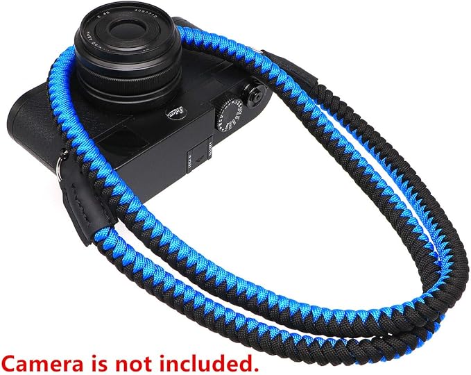 Paracord Woven Camera Neck Shoulder Strap Belt Hand Compatible with Canon Nikon Sony Olympus Pentax Fujifilm Panasonic SLR DSLR Digital Mirrorless Cameras 36inch Blue Black - Image 4