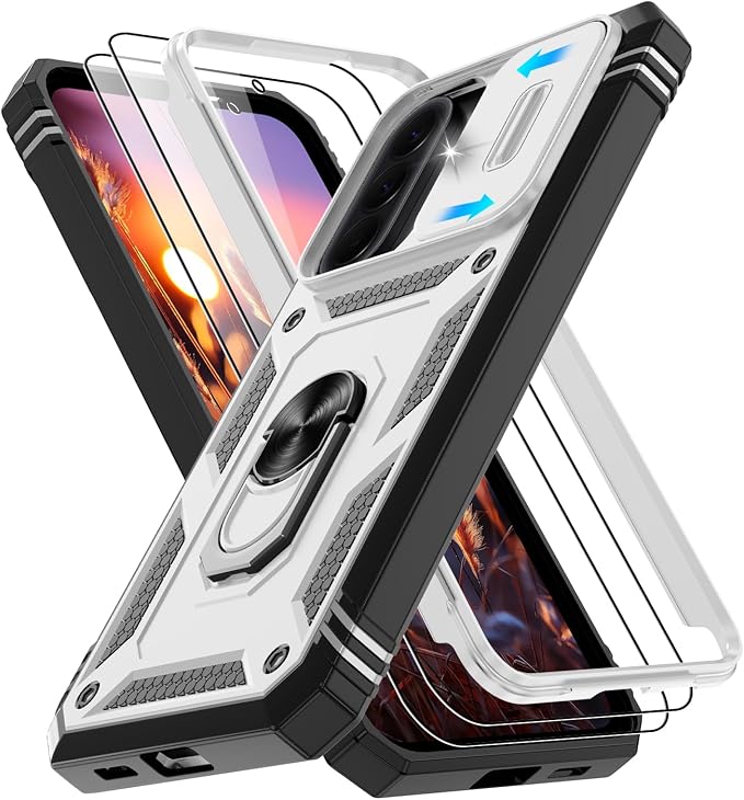 Gritup for Galaxy A57 5G Phone Case: Samsung A57 5G Case with 2*Screen Protector, Magnetic Stand & Slide Camera Cover, Shock Proof Military-Grade para Galaxy A 57 Phone Cover, White+Black by Gritup