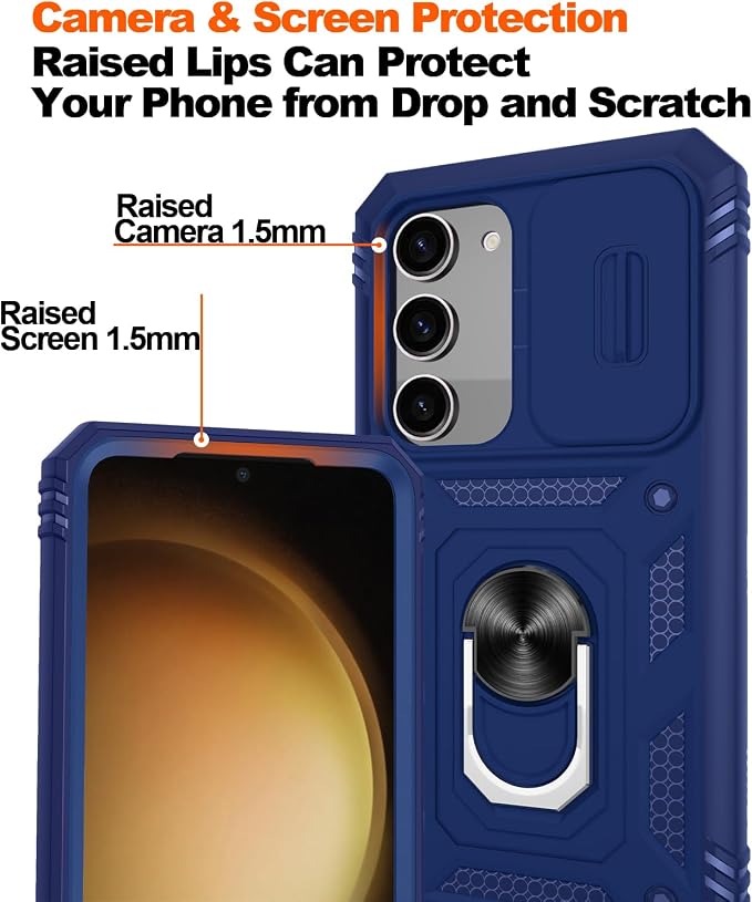 Fit for Samsung Galaxy S23+ Plus Case with Screen Protector*2, Build in 360° Rotating Ring Kickstand, Military Grade Protective Case for Samsung S23 Plus Phone, Blue - Image 5