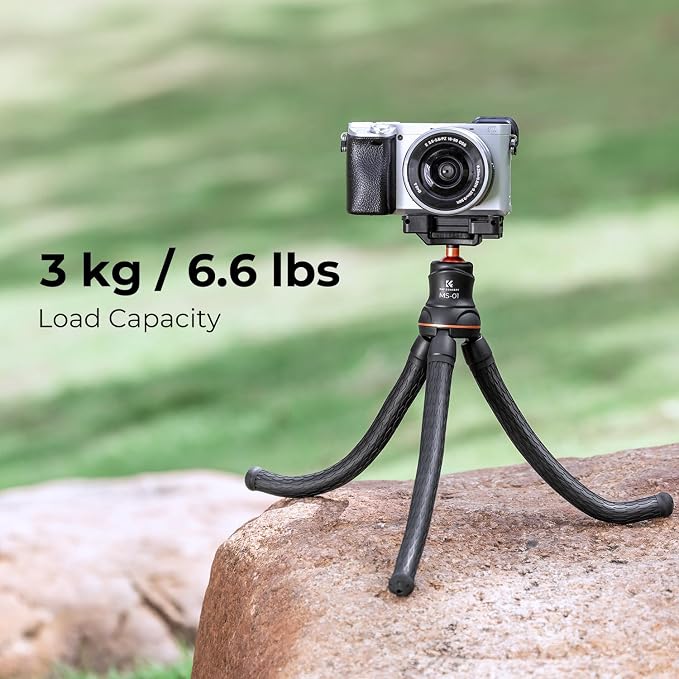 K&F CONCEPT Flexible Mini Tripod Stand | 1/4'' Screw with Phone Holder & Cold Shoe, Bluetooth Remote, 6.6lbs Max Load, MS01 - Image 3