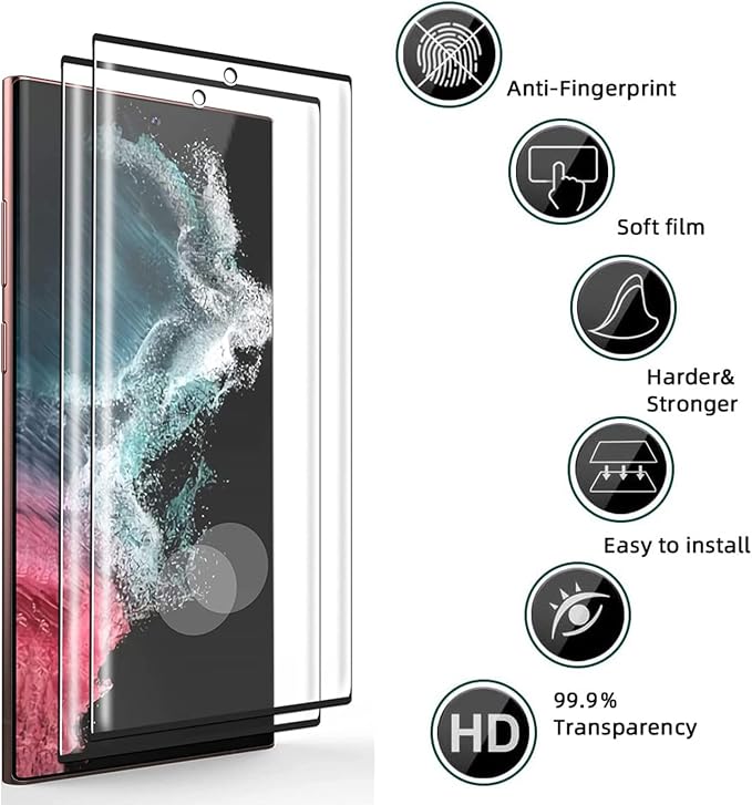 [2+2 Pack Galaxy S22 Ultra Screen Protector, 9H Tempered Glass Scratch Resistant, Ultrasonic Fingerprint Support, For Samsung Galaxy S22 Ultra 5G 6.8 Inch Glass Screen Protector - Image 3