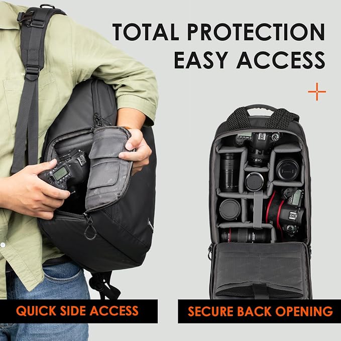 TARION Urban Camera Backpack for Photographers Compact 12.5L Black TRL | Side Access, Water-repellent, 14in Laptop Compartment, Padded Back Support, Rain Cover, for Outdoor Phtography Travel - Image 4