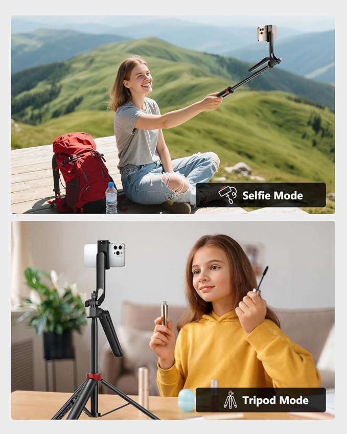 Aureday 72" Phone Tripod and Selfie Stick, Cell Phone Tripod Stand with Wireless Remote & Extendable Phone Mount for Travel/Selfie/Recording/Vlogging, Compatible with iPhone/Android/Camera - Image 7