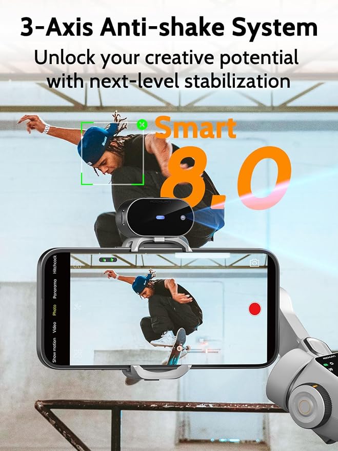AOCHUAN Gimbal Stabilizer for iPhone with AI Module, No APP(Smart V8 AI) | Phone Gimbal with Face Tracking, Built-in 7.8 Ft Extension Rod, Ideal for Tiktok, and Hands-Free Content Creation(White) - Image 2