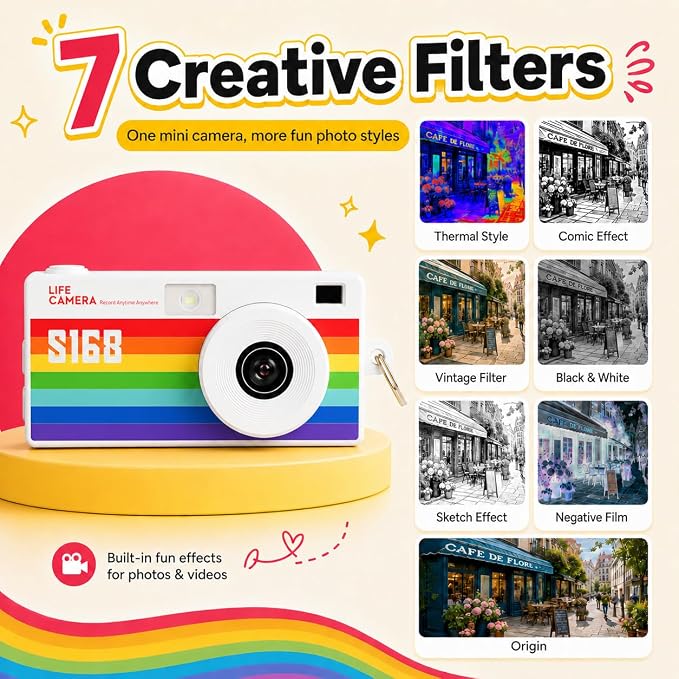 Mini Keychain Digital Camera, Y2K Retro Pocket Camera with 1.47 Inch Screen, 1440P Video, 2MP Photos, 16GB Card, Flash, Type C, Tiny Vintage Camcorder for Kids Teens Travel Vlog (Rainbow) - Image 6
