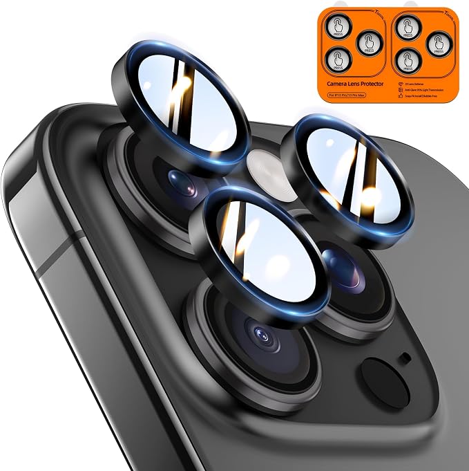 TOCOL Camera Lens Protector for iPhone 13 Pro Max/iPhone 13 Pro Tempered Glass HD Individual Scratch Resistant Camera Cover Accessories Case Friendly 2 Pack（Black） by TOCOL