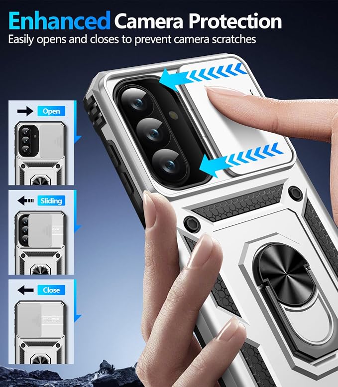 Taisairu for Samsung Galaxy A37 Case/A36 Case with Screen Protector & Slide Camera Lens Cover, Built-in Ring Stand Shockproof Protective Case for Samsung A37 5G Case/Samsung A36 5G Case (Silver) - Image 6