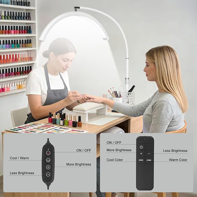 Half Moon LED Floor Light with Tool Tray for Lash Techs, Eyelash Extensions, Estheticians, Skincare, Nail Art, Tattoo Artists, Home & Office - Professional Shadow-Free Lamp | Dimmable (White) - Image 5