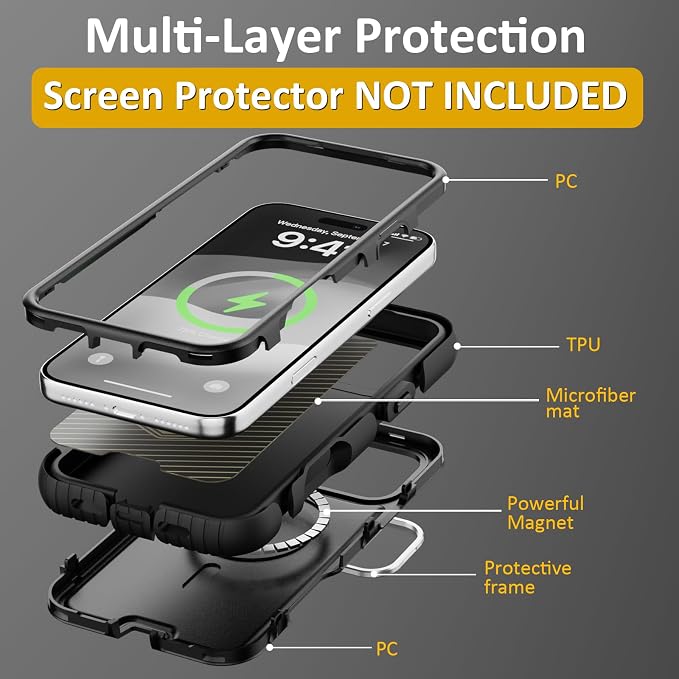 Follaroma Magnetic for iPhone 17 Pro Case with Camera Cover Stand, Black | Built-in Glass Camera Cover Stand,Compatible with MagSafe,Heavy Duty Shockproof Protective,Military-Grade Anti-DropDual Case - Image 6