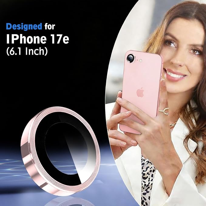 SiHPuoy 3pcs Camera Lens Protector for iPhone 17e/16e, Tempered Glass,Pink | 9H+ Hardness, Military Grade Shatterproof, Anti-Scratch, Case Friendly, HD Metal Camera Cover, Does not Affect Night Shots - Image 2