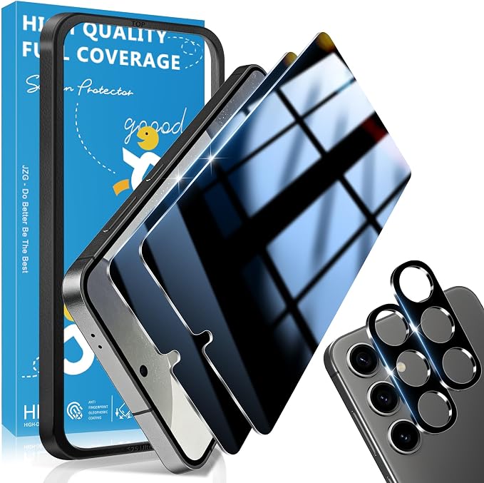 2+2 Pack for S24 Privacy Screen Protector | Ultrasonic Fingerprint Unlocking, Easy installation, Anti Spy, 9H Hardness Glass, Camera Lens Protector by JavoYion