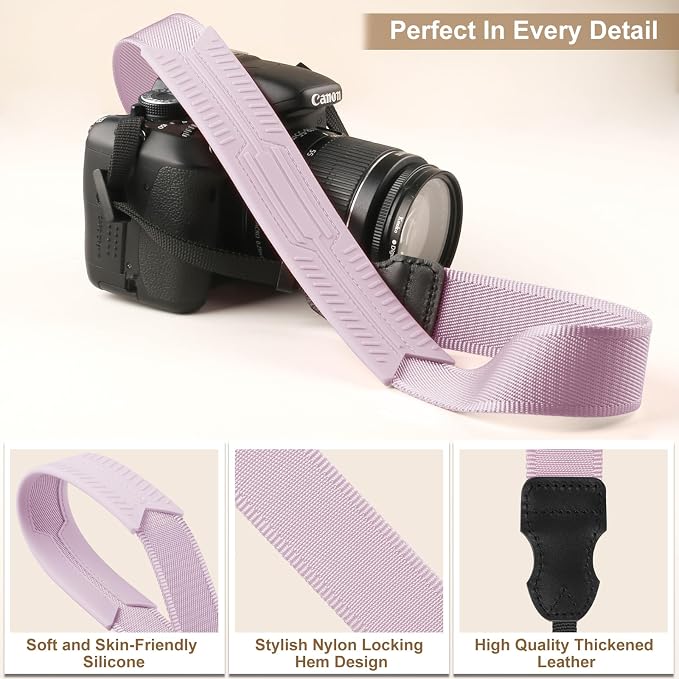 FIEIL Neck Strap Silicone Camera Straps - Padded Camera Strap, 1.5" Wide Adjustable Nylon Shoulder Strap - Compatible with Canon, Nikon, Sony, and More DSLR and Mirrorless Cameras (Purple) - Image 5