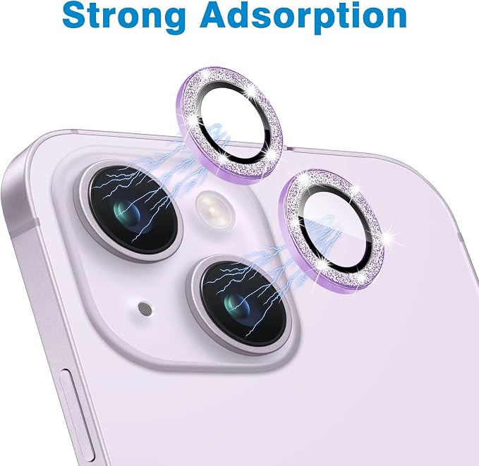 Compatible with iPhone 15 & 15 Plus Camera Lens Protector, Bling Glitter Diamond Lens Cover 9H Tempered Glass Camera Cover Anti Scratch Shockproof Screen Protector Individual Metal Lens Ring - - Image 4