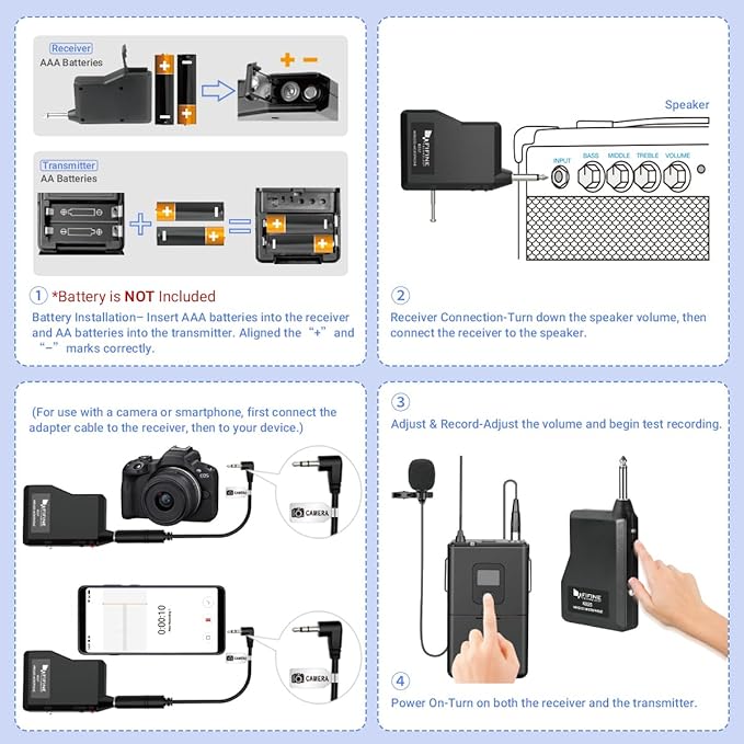 Fifine K037B Wireless Microphone System with Headset Lapel Mic for Speaking | Wireless Microphone set, Beltpack Transmitter and Receiver,for Teaching, Preaching - Image 4