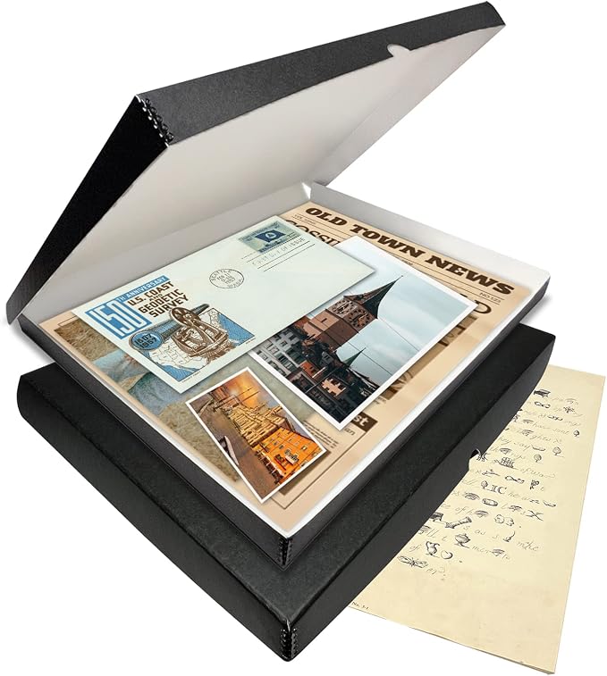 Lineco Clamshell Archival Storage Box, 18.5x24.5x1.75 In, Black, Pack of 2 | Acid-Free with Metal Edge Boxboard, Organize and Store Photos Documents Cards Negatives Magazine Prints Family Records DIY - Image 8