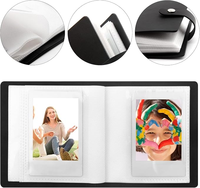 Ruibytree 52 Pockets Small Photo Album 2x3 for Instax Mini, Black, 1 Pack | Pocket-Size, PU Leather Cover, Snap Closure, Acid-Free Pages, Fits Polaroid Hi-Print 2x3, Kodak Mini Prints & ZINK Photos - Image 3