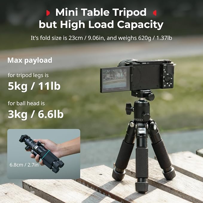 SmallRig VT-20Pro 21.2"/ 53.8cm Mini Tripod for Camera and Phone, Aluminum Alloy Small Desktop Tripod with 360° Ball Head, Table tripods Load Up to 11lb / 5kg - Image 2