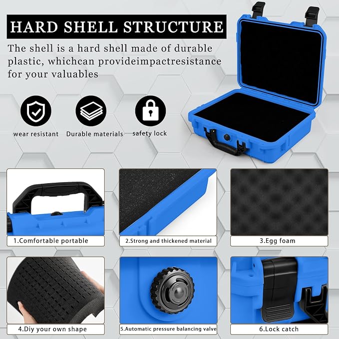 Relaxweex 1 Pcs Waterproof Hard Case with DIY Customizable Foam Insert Portable Protective Case with Knife for Camera Drones Equipments Tools Test Instruments(Blue,8.5 x 6.5 x 3.7 Inch) - Image 3