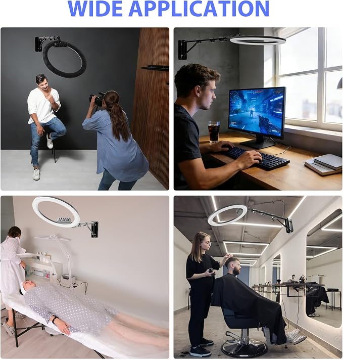 Ring Light Wall Mount with Phone Holder 19'', 45.7" Triangle Boom Arm | Rotatable Wall Mounted Light Stand for Photography Lighting Studio, Live Streaming, Salon, Barber Light, Beauty Tattoo Light - Image 2