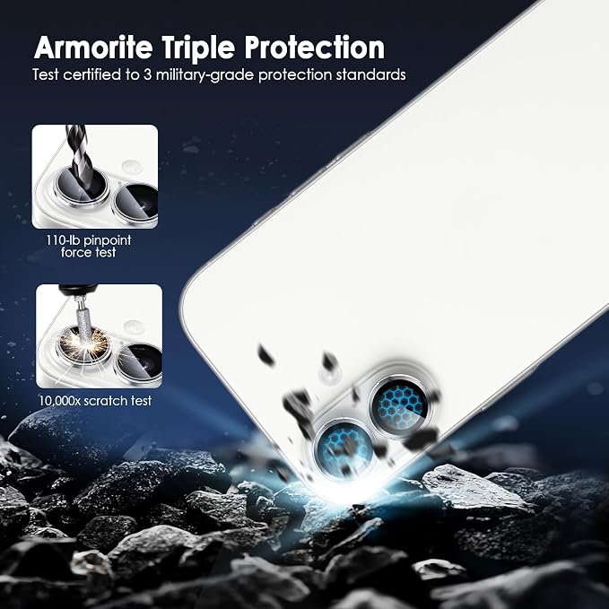 Camera Lens Protector for iPhone 17, Silver | AR+AF, 9H Tempered Glass, Individual Metal Ring, Anti Glare, Fall Protection, Camera Screen Cover - Image 3