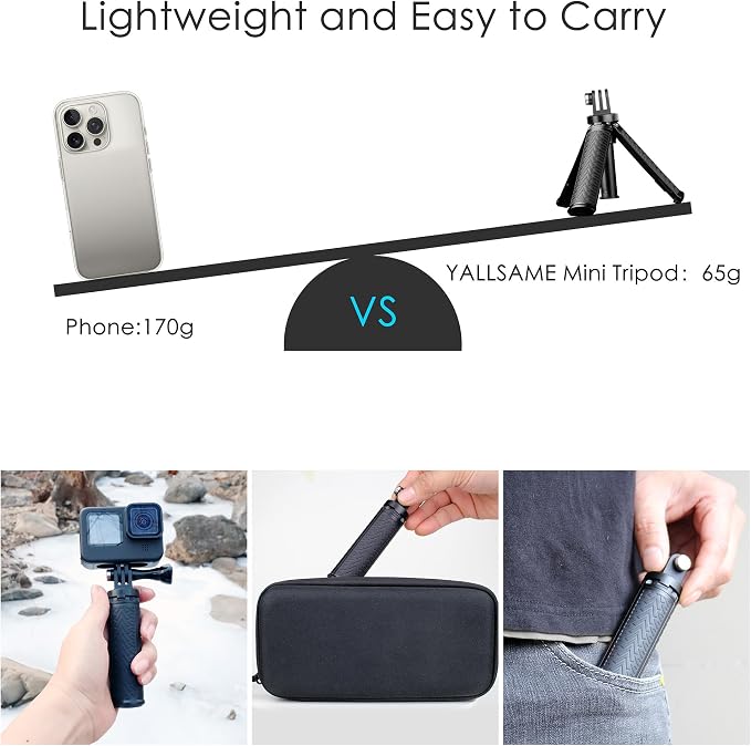 Mini Selfie Stick Tripod for GoPro Hero 13 12 11 10 9 Max Mission | Portable Action Camera Handle Grip, Extension Pole for DJI Osmo Action 6 5 Pro 4 Nano, Pocket Size Vlog Stand - Image 4