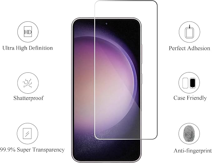 Ailun Screen Protector + Camera Lens Protector for Galaxy S23, 3+3 Pack | 6.1 Inch, Tempered Glass, Fingerprint Unlock Compatible, 0.25mm, Ultra Clear, Anti-Scratch, Case Friendly - Image 2