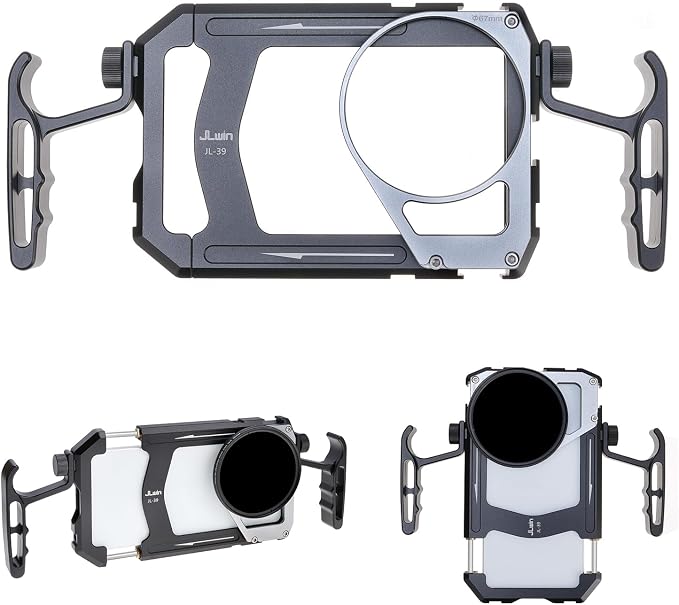 Universal Smartphone Cage Photo Video Stabilizer with Handles + Variable ND Filter for iPhone 17 16 15 14 for Samsung for Pixel Android Phones for Phone Vlog Live Stream Video Recording by JLWIN