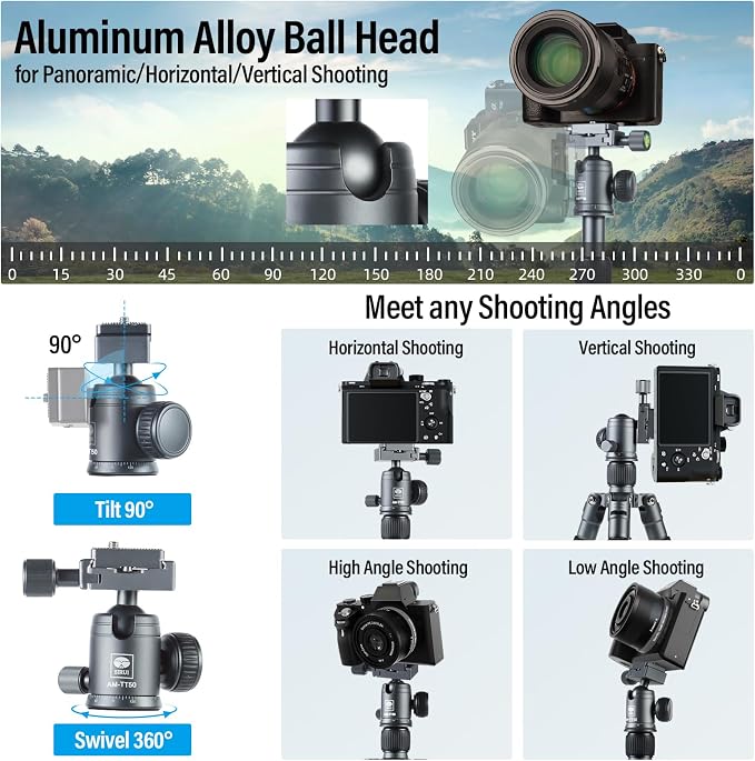SIRUI AM-TT50 Aluminum Mini Tabletop Tripod, 360° Ball Head, 20" | 17.6LB Load, Phone Holder Included, DSLR, Mirrorless Camera, Smartphone, Portable, Desktop, Travel, Vlogging - Image 7