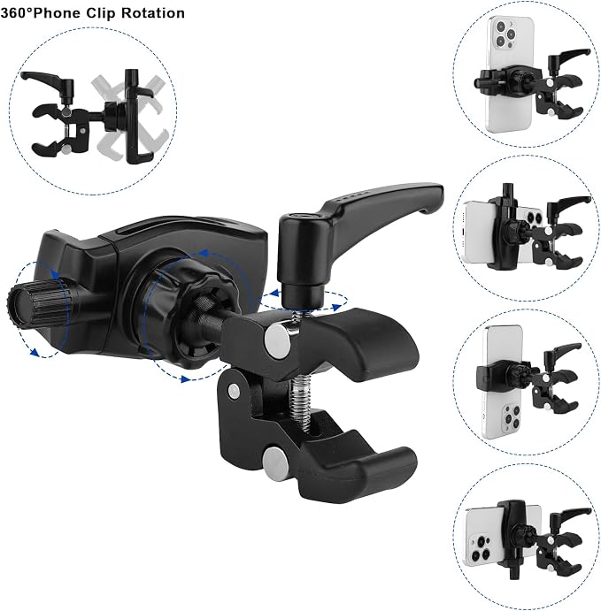 Mippko Phone Holder for Golf Cart/Microphone Stand/Cart/Railing/Handlebar/Rod,Fit for 3.5~7.5 inch iPhone/Nexus/HTC/LG/Smartphone,360°Adjustable Clip Aluminum Alloy Mount - Image 7