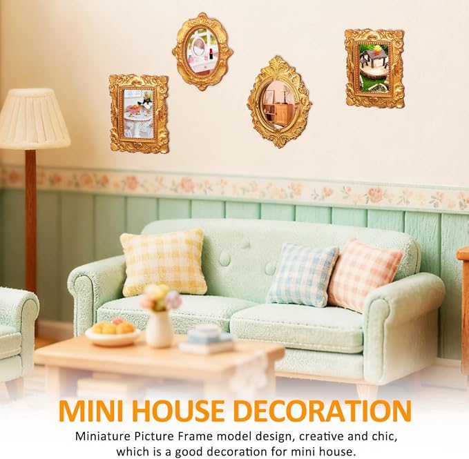 15pcs Mini Vintage Resin Picture Frame Antique Tiny Oval Rectangle Baroque Display Photography DIY Small Photo Frame for Home Decoration Miniature Landscape DIY Crafts (Gold) (Pack of 3) - Image 8