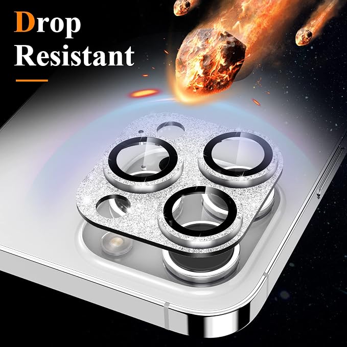 YWXTW for iPhone 13 Pro/iPhone 13 Pro Max Camera Lens Protector, [4TH Gen New Bling Design] Glitter Shiny Diamond Metal Ring Tempered Glass Back Camera Screen Protector Lens Cover - Image 2