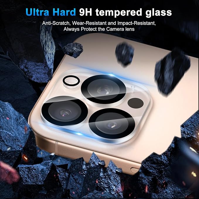 Camera Lens Protector (3 Pack) Compatible with iPhone 16 Pro 6.3" & iPhone 16 Pro Max 6.9" Camera Lens Cover Protection, 9H Tempered Glass, HD Clear Anti-Scratch [Black Edge] - Image 7