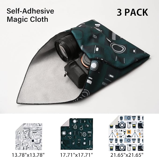 3pcs Camera wrap, Protective Wrap, Magic Self-Adhesive Cloth, Anti-scratch Lens Camera Wrap, Folding, Washable, Lens pouches, Soft cloth with a sticky for camera - Image 2