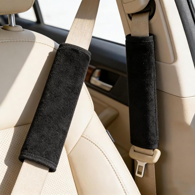 Soft Fuzzy Plush Seat Belt Covers - 2 Pack, Seat Belt Pads to Neck & Shoulder Comfort from Rubbing & Irritation, Universal Fit for Car, Truck, SUV, Airplane, Backpack Straps - Image 4