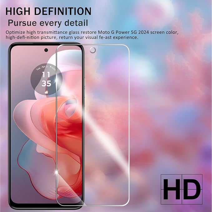 Moto G Power 5G-2024 HD Clear Tempered Glass Screen Protector + Camera Lens Protectors, [2+2 Pack] [Case Friendly] [Anti-Glare] [Bubble-Free] Screen Protector Glass For Moto G Power 5G-2024 - Image 6