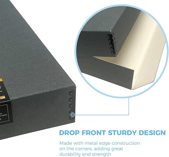 Lineco Drop Front Archival Storage Box, 14.75x18.75x3 in, Gray, 2 Pack | Acid-Free with Metal Edge, Preserves Picture Longevity, Organize Photos, Newspapers, Prints, Documents, Crafts, DIY - Image 4