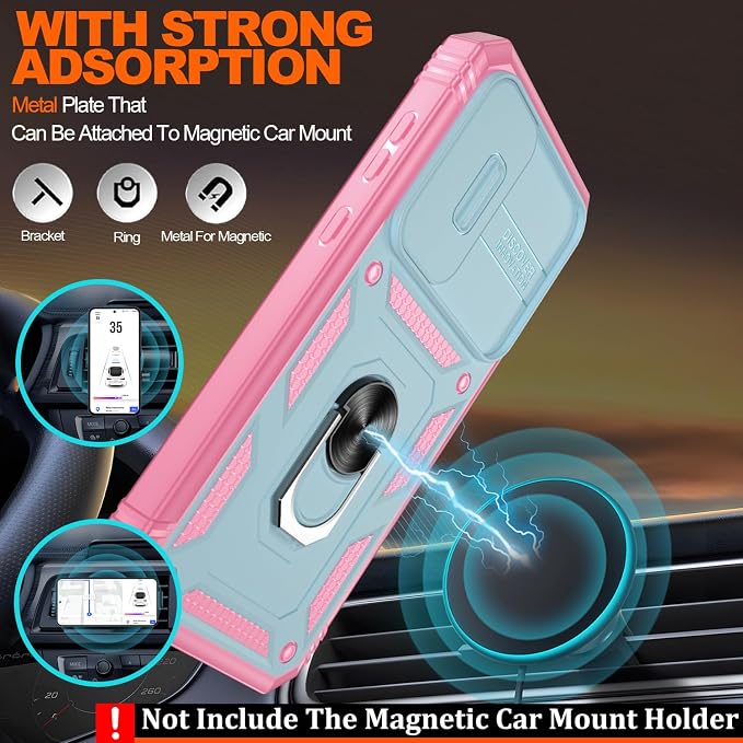 Gritup for Galaxy A35 5G Case Military-Grade Shockproof with Kickstand | with 2 PCS Screen Protector, Slide Camera Cover, Heavy Duty Outdoor Protection Funda para A 35 Phone Cover, Green+Pink - Image 5