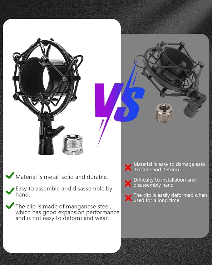 Universal Microphone Shock Mount, Mic Clip Holder for Diameter 47mm-53mm Mic Anti Vibration Adjustable High Isolation Shock Mount - Image 5