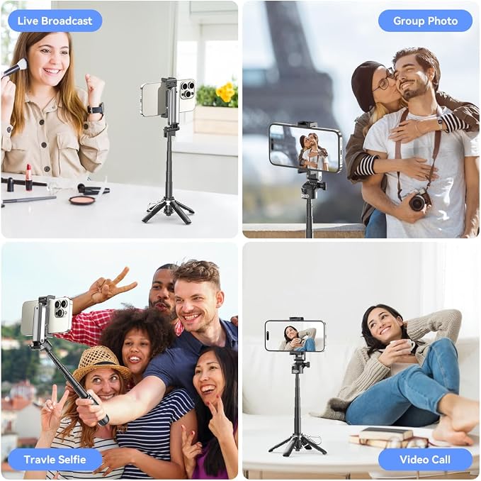 Retractable Mini Tripod for Cell Phone, Portable Selfie Stick Travel Phone Tripod with Remote Control Cell Phone Holder, Sturdy & Stable Adjustable Multi-Angle Shot Selfie Stick for Video Recording - Image 7