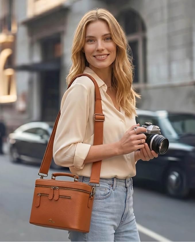 Camera Sling Bag, Waterproof PU Leather Crossbody Camera Case for Photographers, Small Shoulder Bag Compatible for Canon Nikon Sony (Brown) - Image 2
