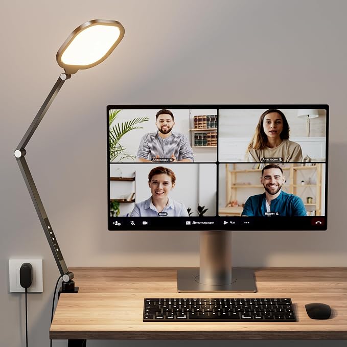 Video Conference Lighting for Computer, Dimmable Light for Video Recording, Meeting, Laptop & Webcam, 15W Ring Light for Desk with C- Clamp, Swing Arm, Remote, Memory & Timer CRI >95 by LitONES