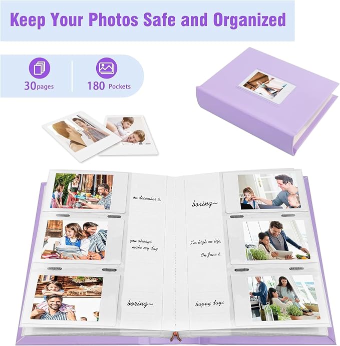 Veicevol 180 Pockets Photo Album for Fujifilm Instax Mini Camera, Purple | Photo Album with Writing Space for Polaroid, Leather Cover, Secure Storage, Capture Every Story, Collect Precious Moments - Image 8